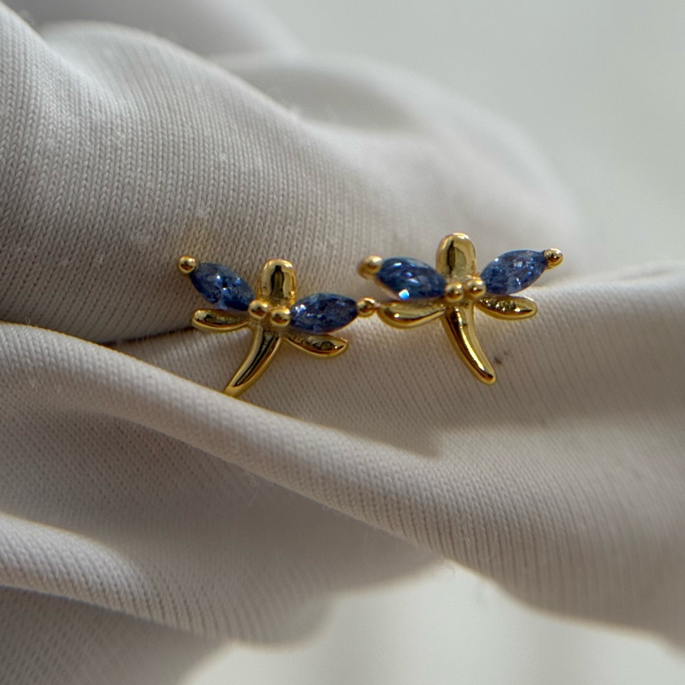 NWOT Tanzanite Stone Dragon-Fly S925 Gold Tone Mini Studs Earrings